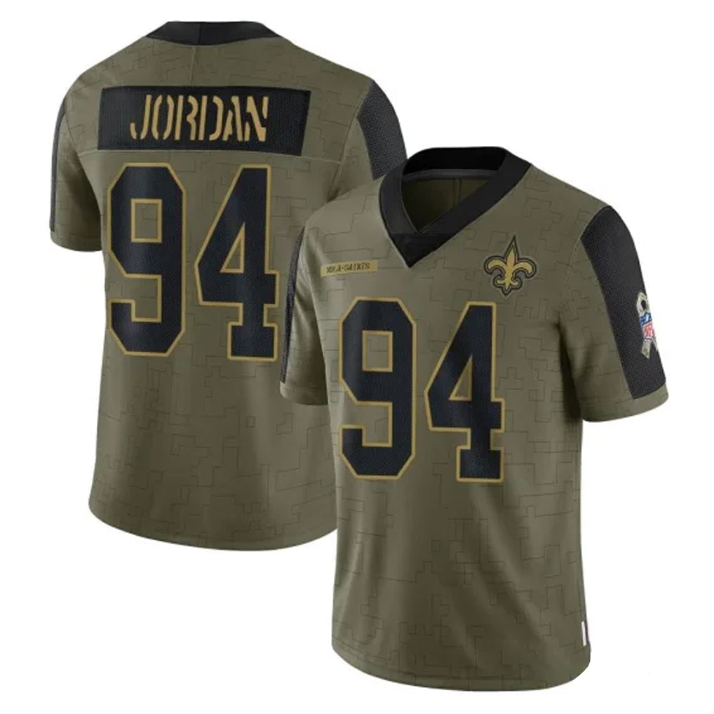 NO.Saints #94 Cameron Jordan Player Olive Salute To Service Limited Game Edoa Stitched Jerseys