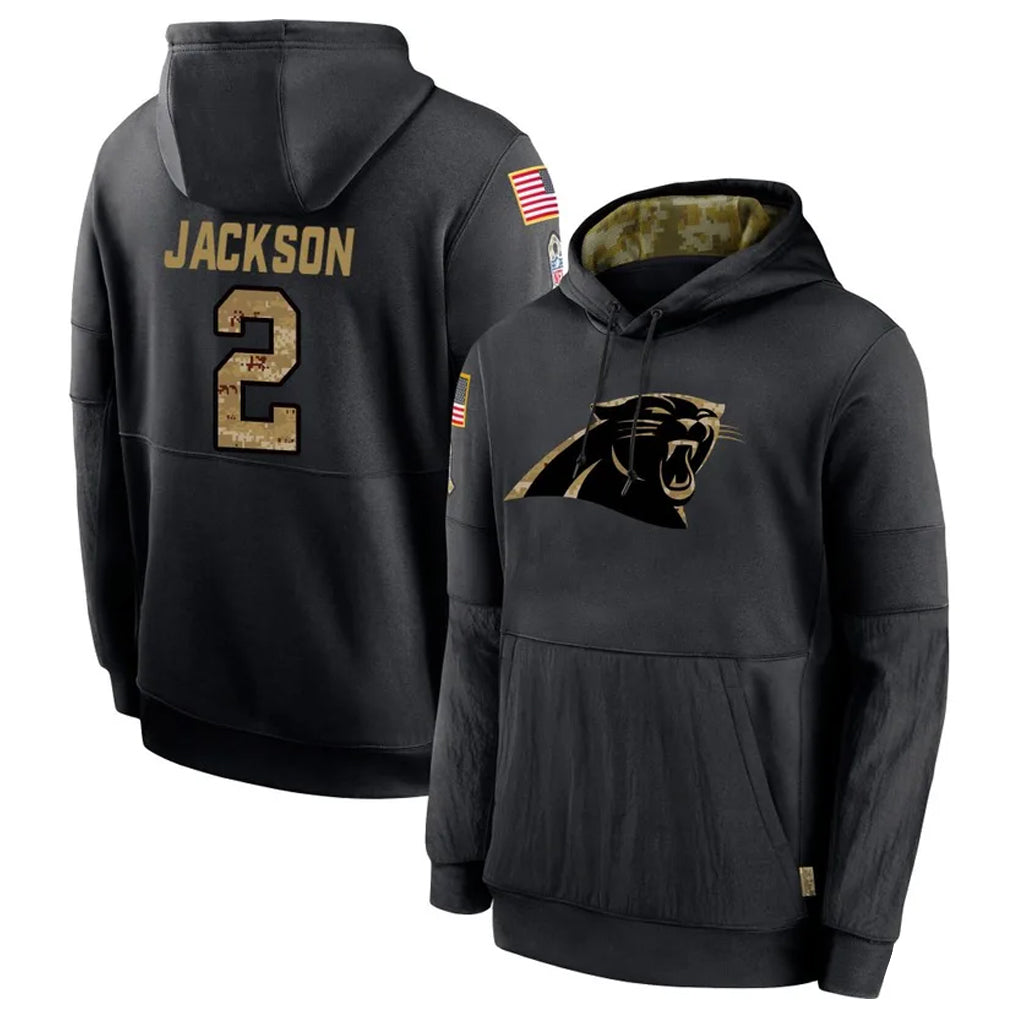 C.Panthers #2 Michael Jackson Player Black Salute to Service Pullover Hoodies Limited Game Edoa Stitched Jerseys