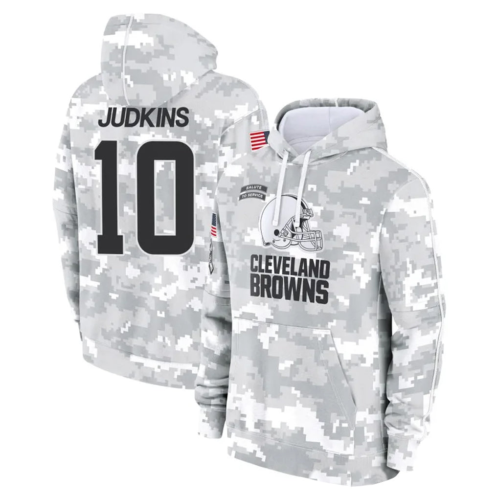 C.Browns #10 Quinshon Judkins Player Arctic Camo Salute to Service Hoodies Limited Game Edoa Stitched Jerseys