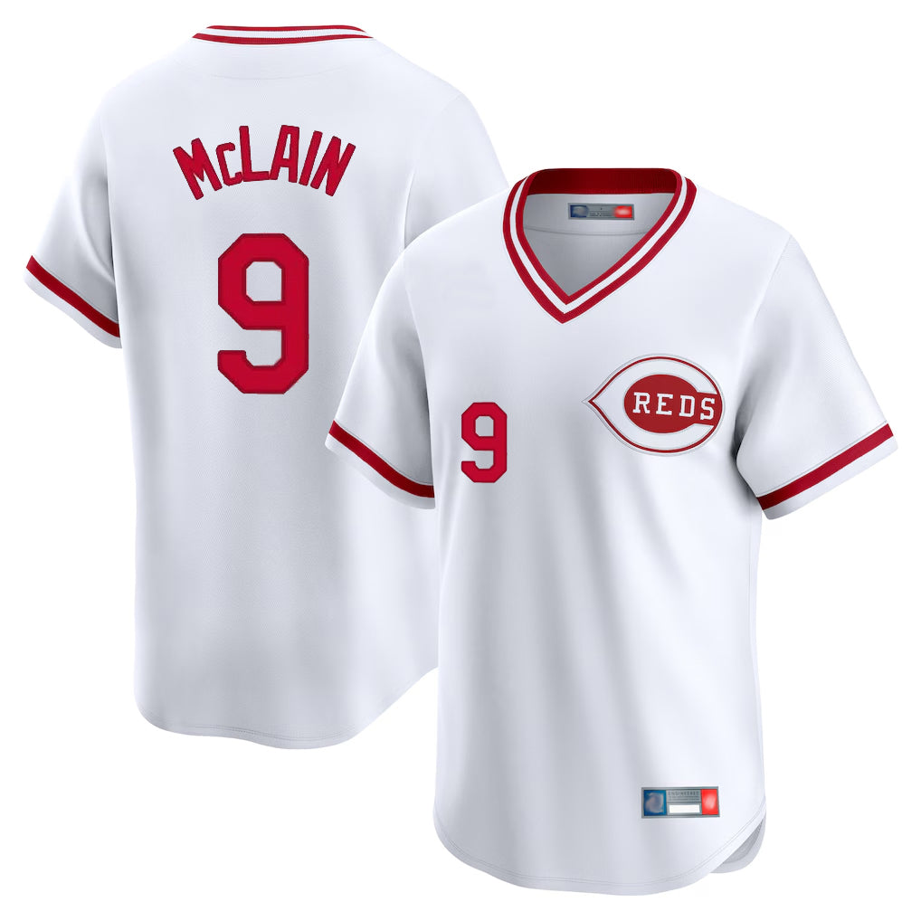 C.Reds #9 Matt McLain Player White Cooperstown Collection Limited T-shirt Home Edoa Stitched Jerseys