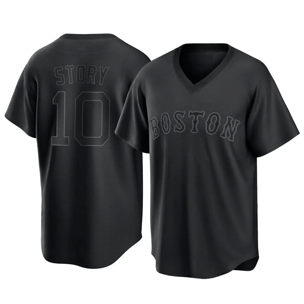 B.Red Sox #10 Trevor Story Player Black T-shirt Home Game Edoa Stitched Jerseys