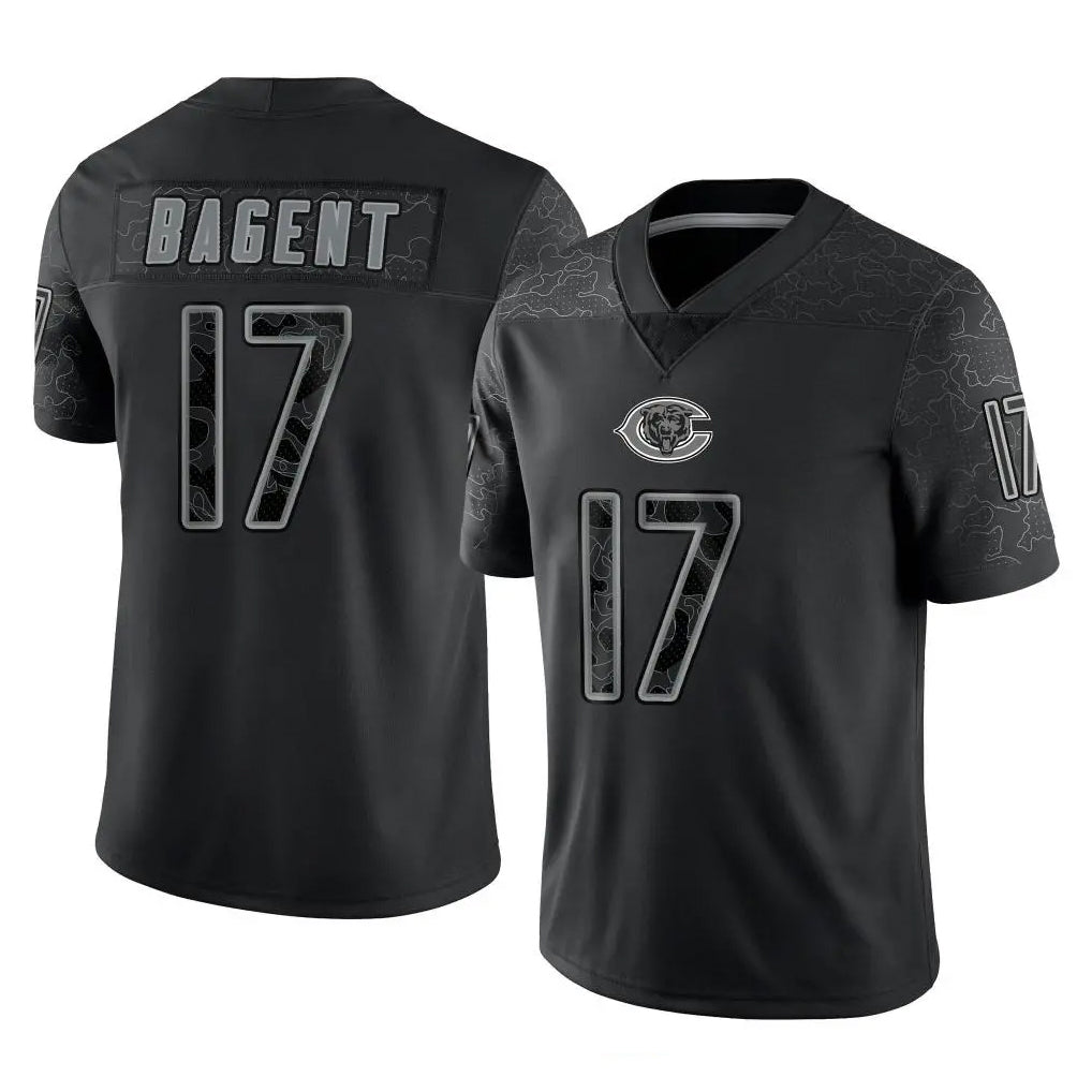 C.Bears #17 Tyson Bagent Player Black REFLECTIVE Limited Game Edoa Stitched Jerseys