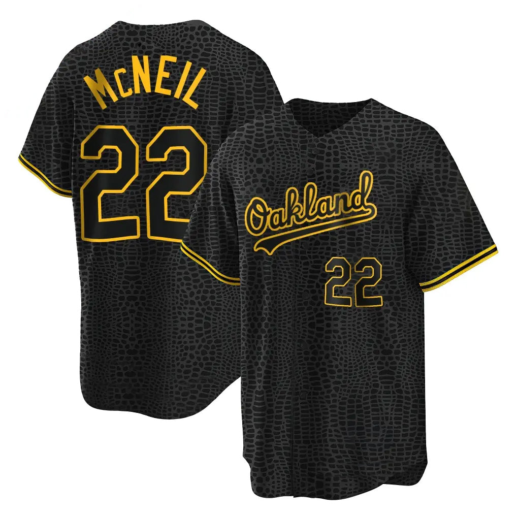 Athletics #22 Jeff McNeil Player Black Snake Skin City Home Game Edoa Stitched Jerseys