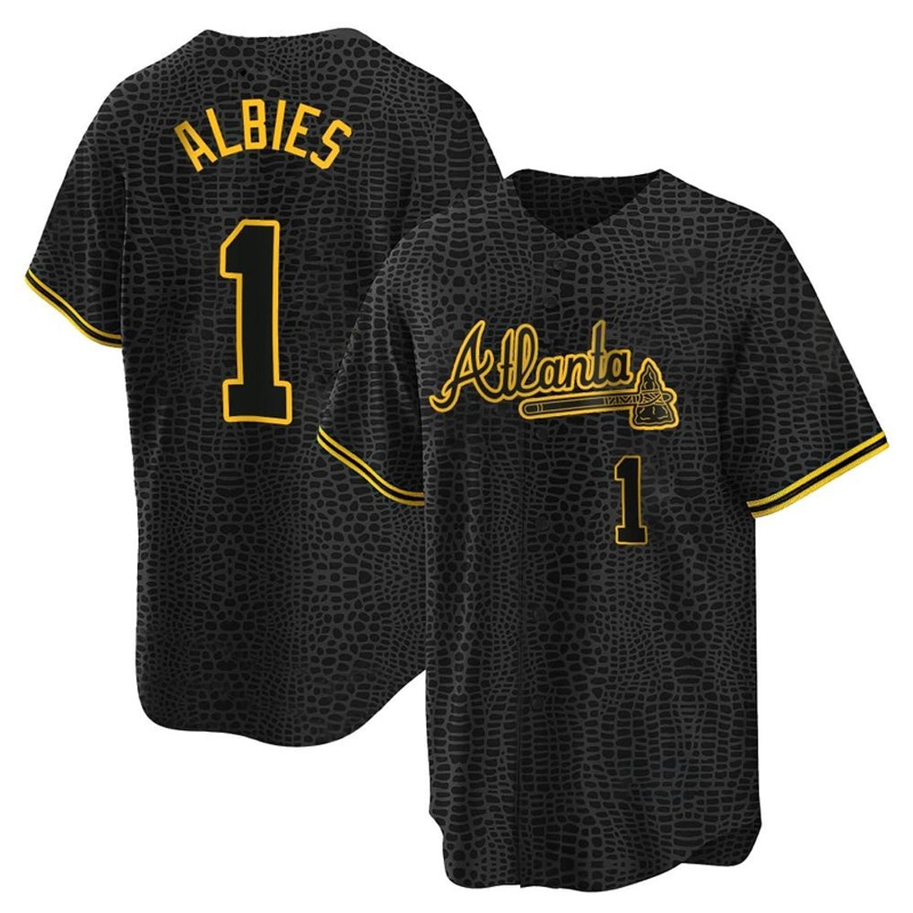 A.Braves #1 Ozzie Albies Player Black Snake Skin City Home Game Edoa Stitched Jerseys