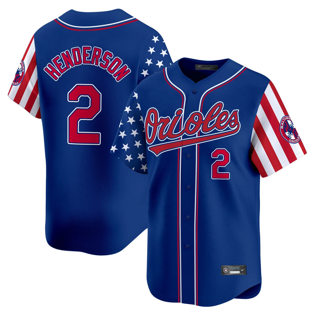 B.Orioles #2 Gunnar Henderson Player Royal Independence Day Vapor Premier Limited Home Game Edoa Stitched Jerseys