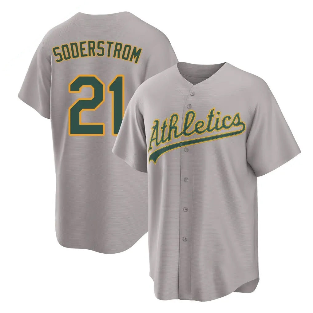 Athletics #21 Tyler Soderstrom Player Gray Home Game Edoa Stitched Jerseys