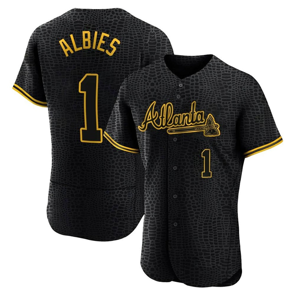 A.Braves #1 Ozzie Albies Player Black Snake Skin City Limited Elite Home Game Edoa Stitched Jerseys