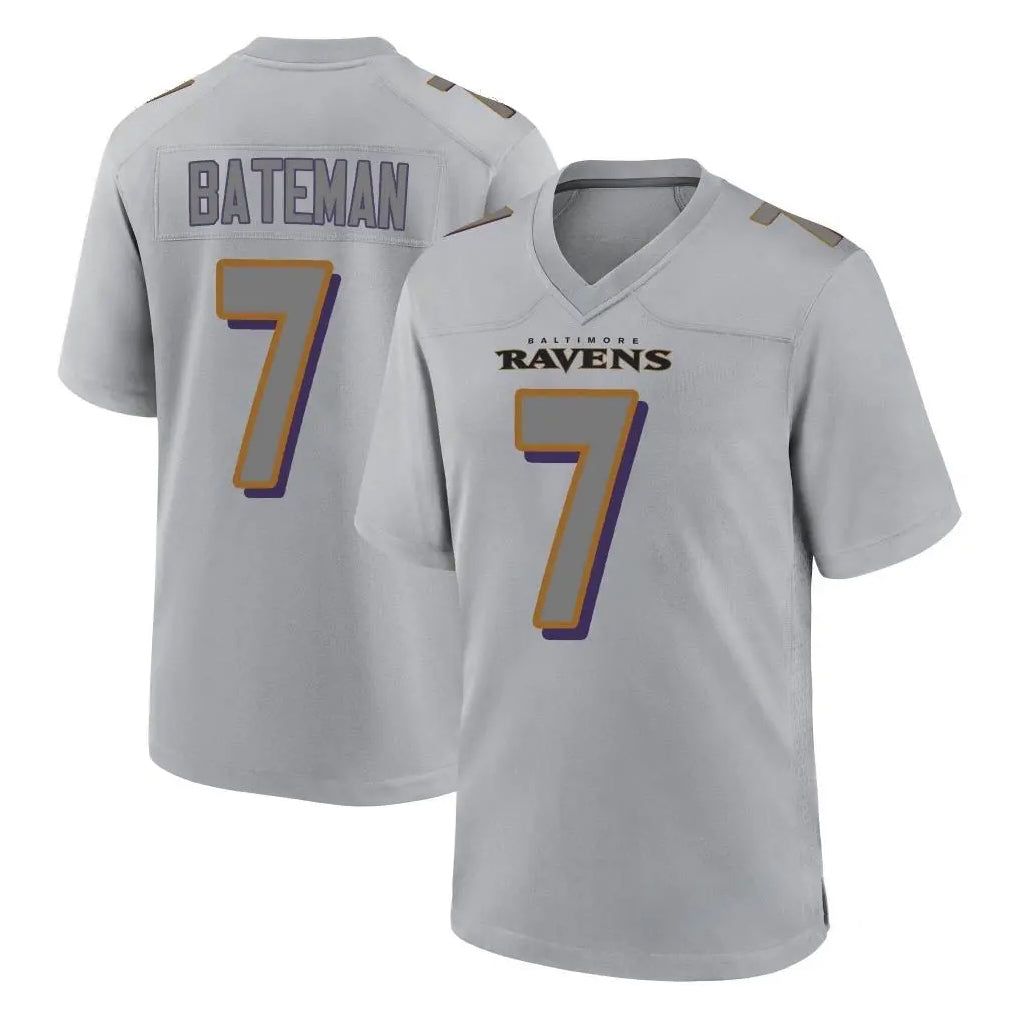 B.Ravens #7 Rashod Bateman Player Gray Color Rush Vapor Untouchable Game Edoa Stitched Jerseys