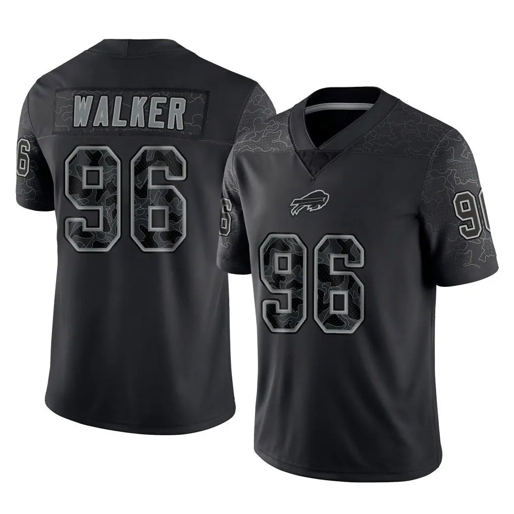 B.Bills #96 Deone Walker Player Black RFLCTV Limited Edoa Stitched Jerseys