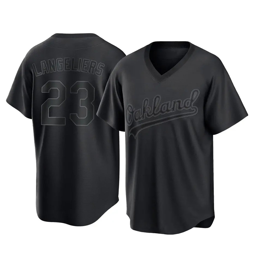 Athletics #23 Shea Langeliers Player Black Pitch Fashion T-shirt Home Game Edoa Stitched Jerseys