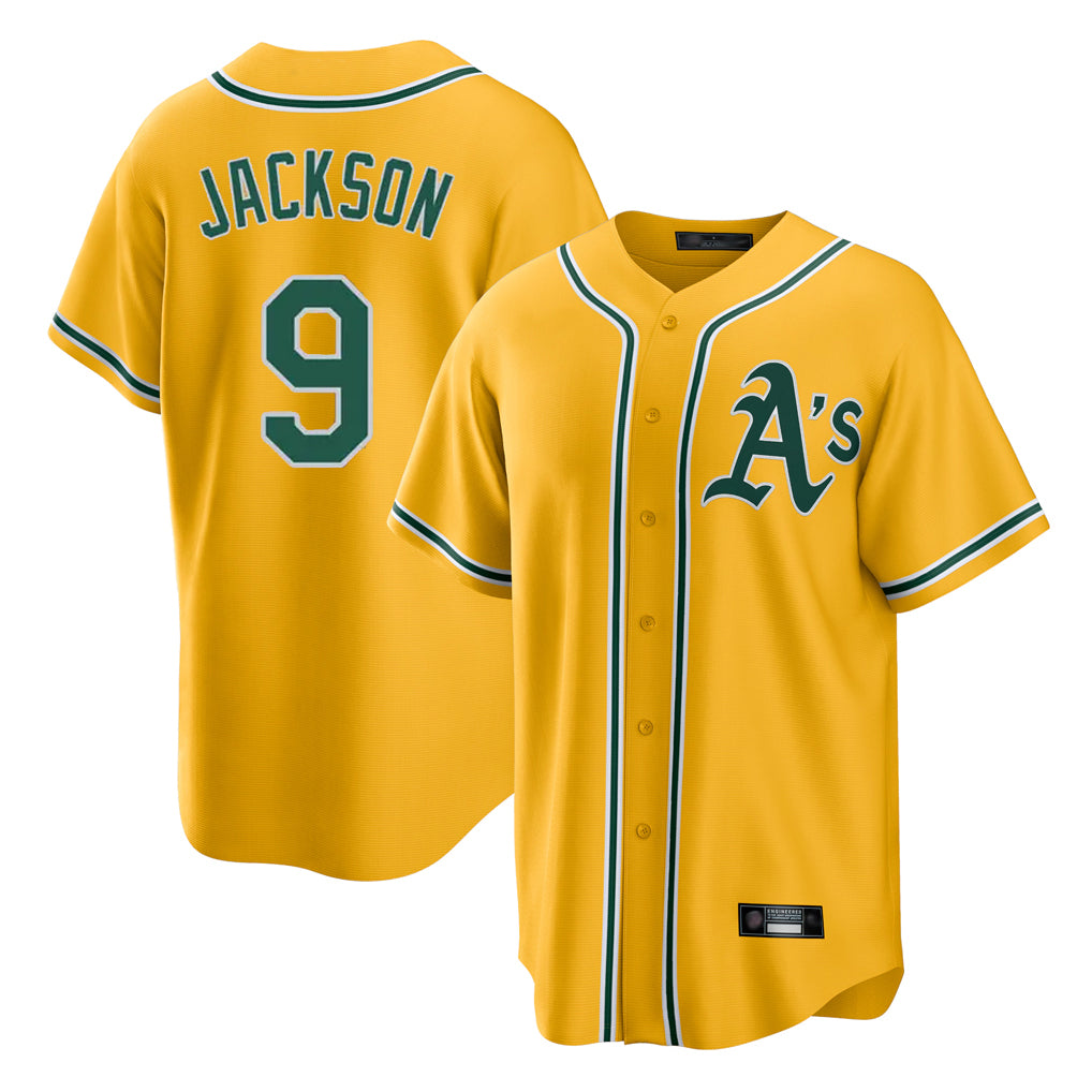 Athletics #9 Reggie Jackson Player Gold Alternate Home Game Edoa Stitched Jerseys