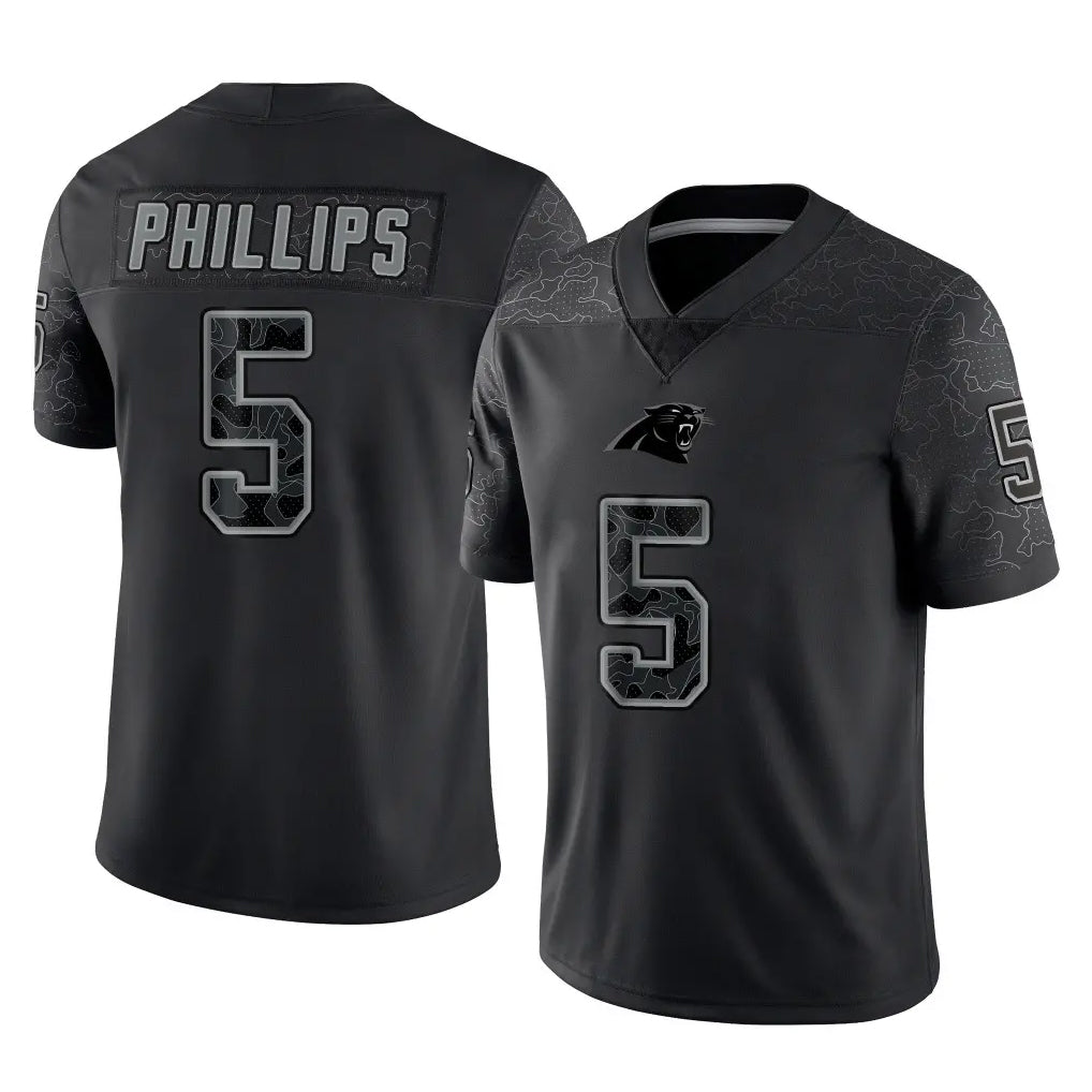C.Panthers #5 Jaelan Phillips Player Black Limited Reflective Game Edoa Stitched Jerseys