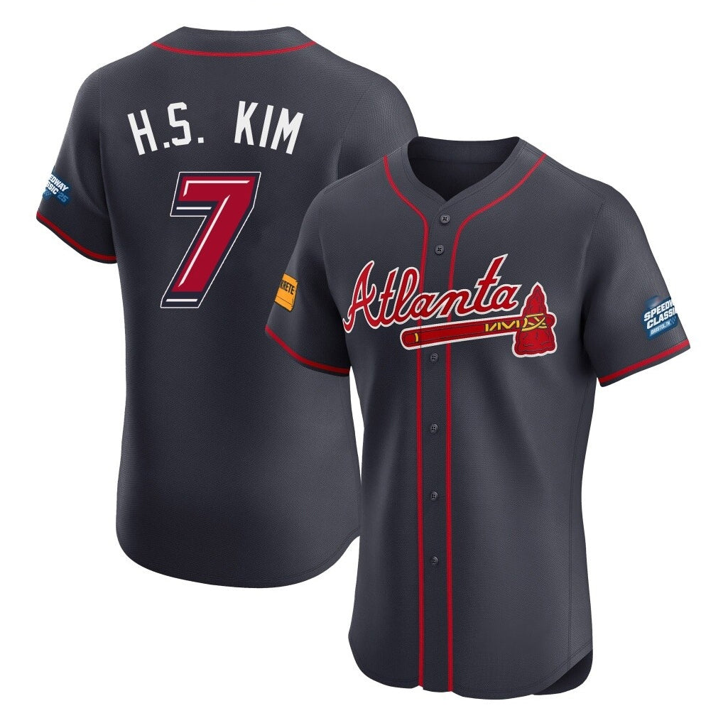 A.Braves #7 Ha-Seong Kim Player Navy 2025 Speedway Classic Limited Elite Home Game Edoa Stitched Jerseys