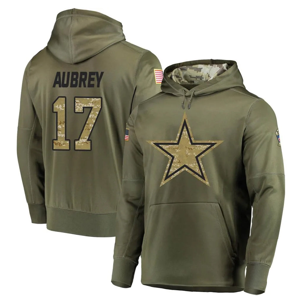 D.Cowboys #17 Brandon Aubrey Player Olive Salute to Service Pullover Hoodies Home Game Edoa Stitched Jerseys