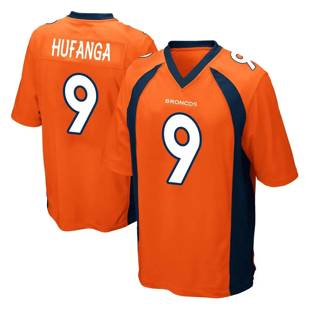 D.Broncos #9 Talanoa Hufanga Player Orange Color Home Game Edoa Stitched Jerseys