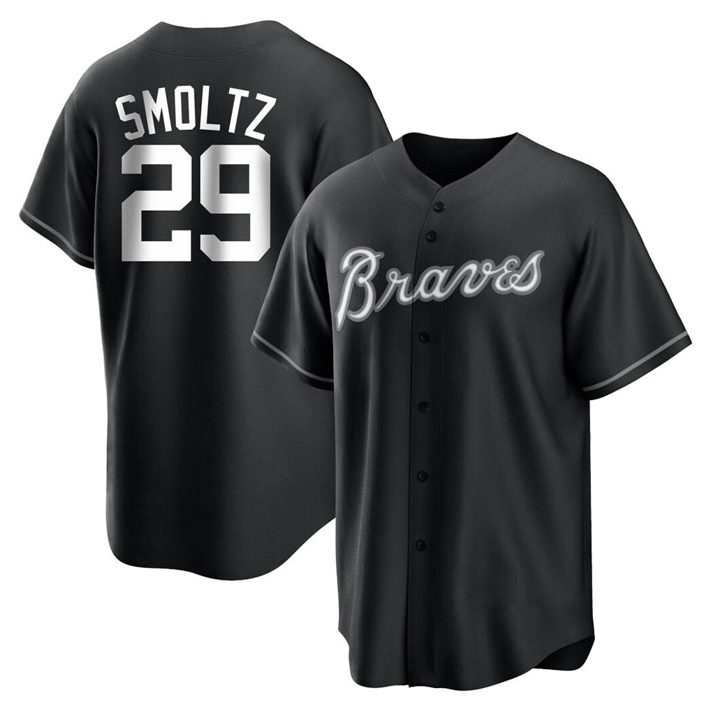 A.Braves #29 John Smoltz Player Black Home Game Edoa Stitched Jerseys