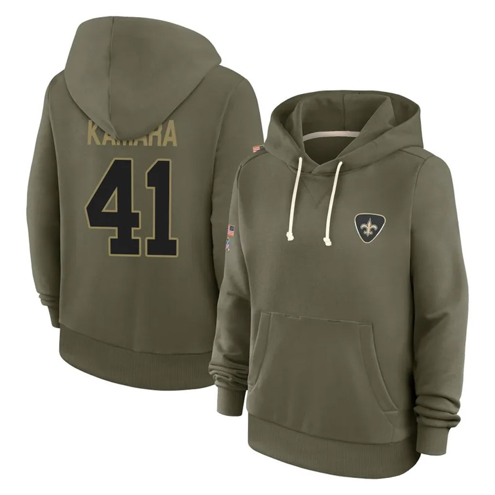 NO.Saints #41 Alvin Kamara Player Olive Salute to Service Pullover Hoodies Limited Edoa Stitched Jerseys
