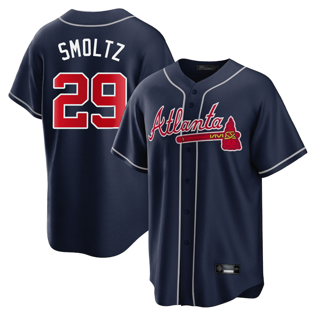 A.Braves #29 John Smoltz Player Navy Home Game Edoa Stitched Jerseys