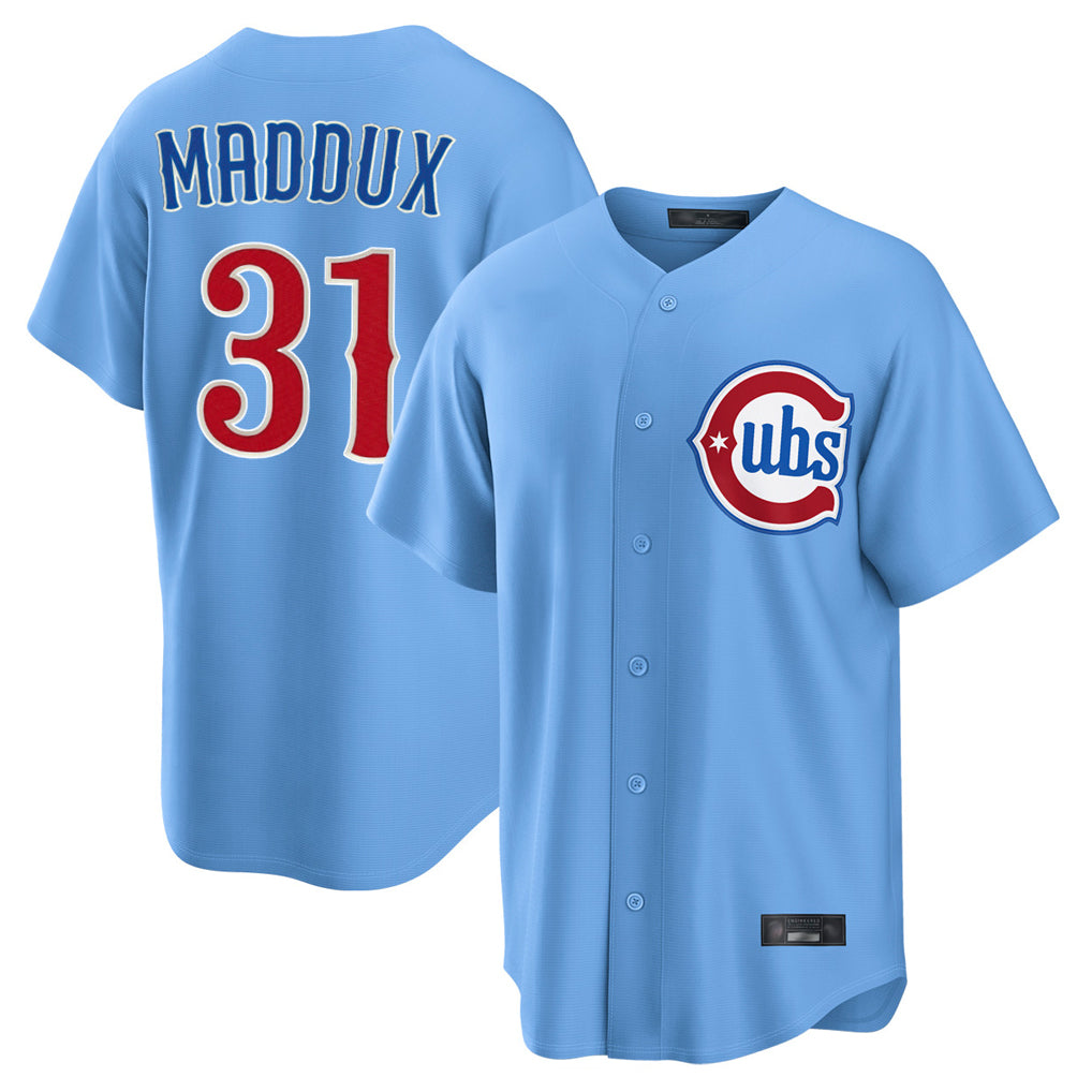 C.Cubs #31 Greg Maddux Player Light Blue Home Game Edoa Stitched Jerseys
