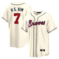 A.Braves #7 Ha-Seong Kim Player Cream Home Game Edoa Stitched Jerseys