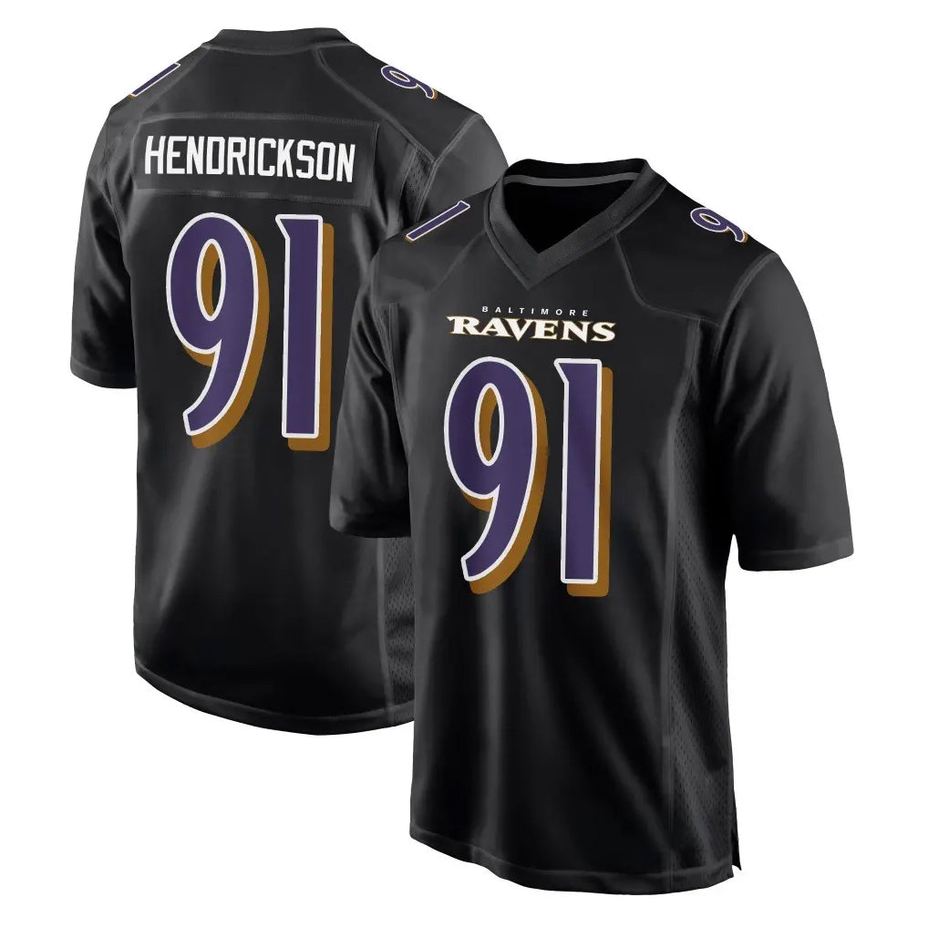 B.Ravens #91 Trey Hendrickson Player Black Carbon Fashion Home Edoa Stitched Jerseys