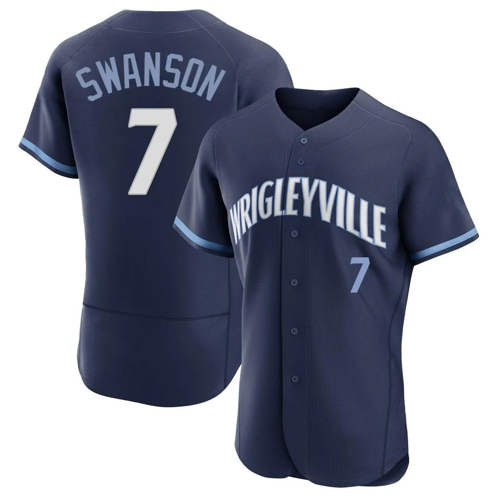 C.Cubs #7 Dansby Swanson Player Navy City Connect Limited Elite Home Edoa Stitched Jerseys