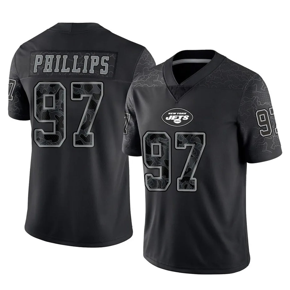 NY.Jets #97 Harrison Phillips Player Stealth Black Limited Reflective Home Game Edoa Stitched Jerseys