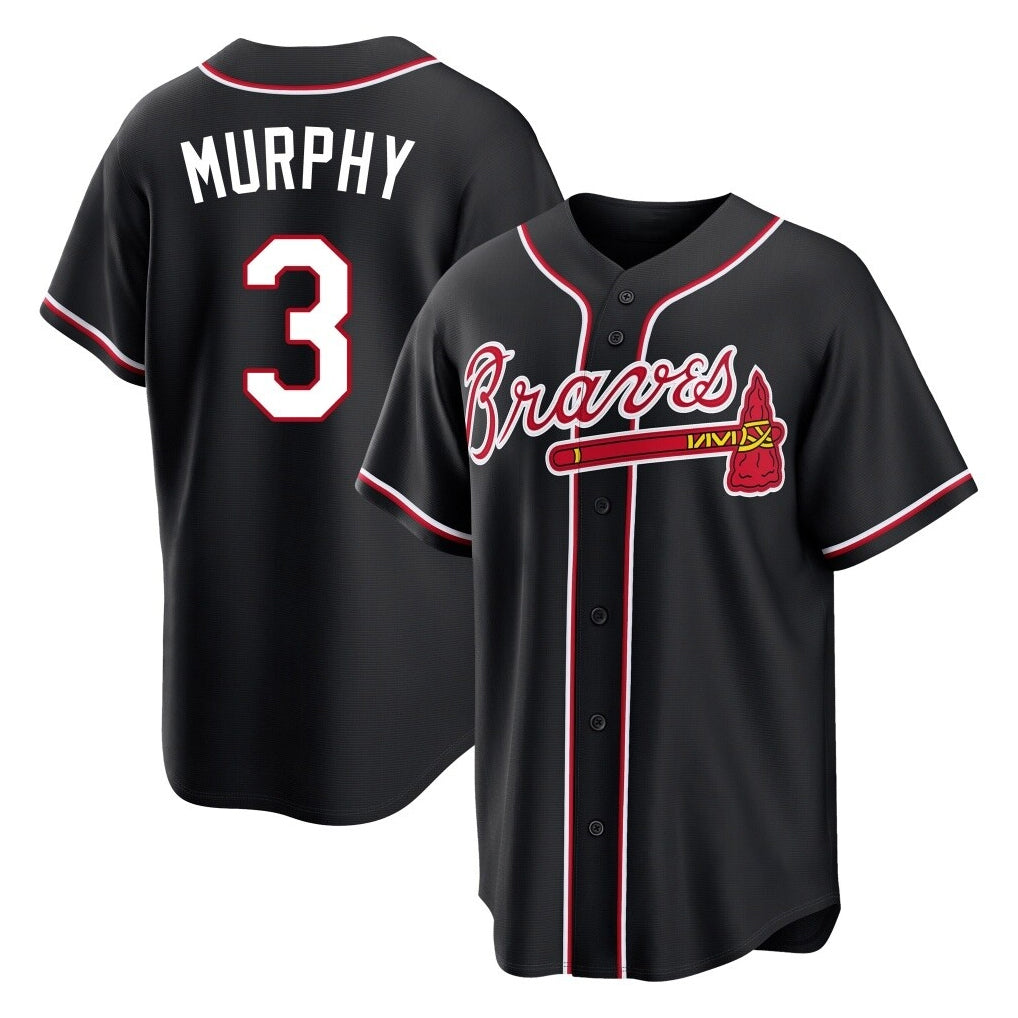 A.Braves #3 Dale Murphy Player Black Fashion Out Game Edoa Stitched Jerseys