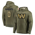 W.Commanders #0 Mike Sainristil Player Olive Salute to Service Pullover Hoodie Limited Home Game Edoa Stitched Jerseys