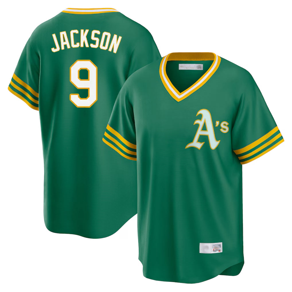 Athletics #9 Reggie Jackson Player Kelly Green Cooperstown Collection T-shirt Game Edoa Stitched Jerseys