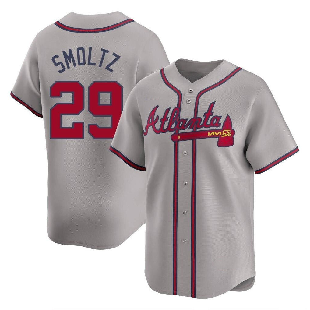 A.Braves #29 John Smoltz Player Gray Limited Home Game Edoa Stitched Jerseys
