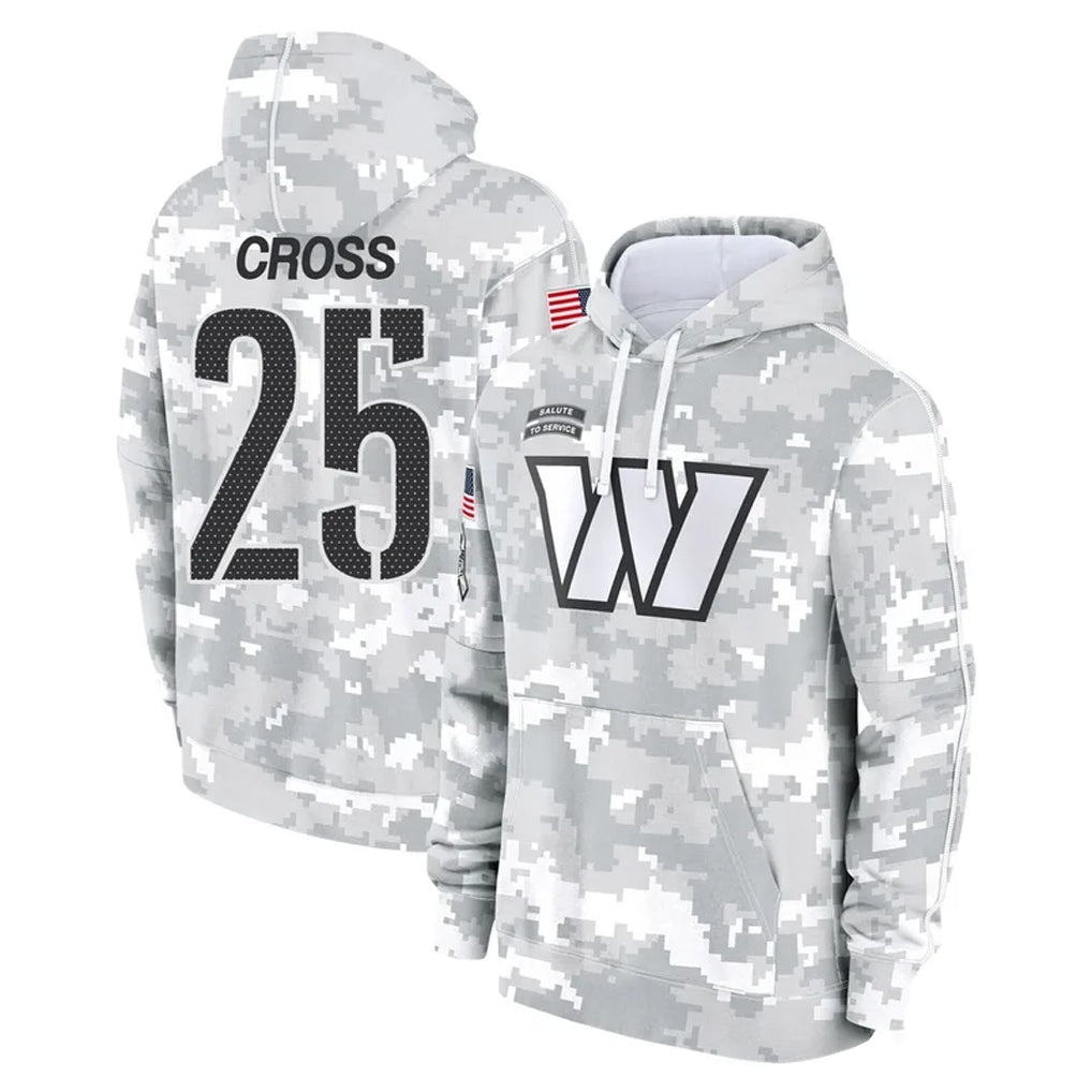 W.Commanders #25 Nick Cross Player Arctic Camo Limited Salute to Service Pullover Hoodies Game Edoa Stitched Jerseys