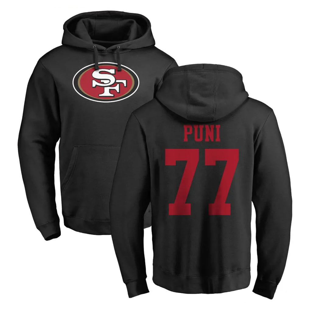 SF.49ers #77 Dominick Puni Player Black LOGO Pullover Hoodies Home Game Edoa Stitched Jerseys