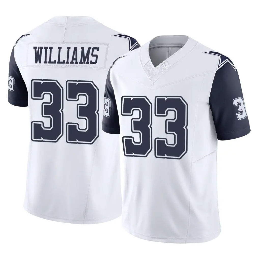 D.Cowboys #33 Javonte Williams Player White-Navy Limited Vapor F.U.S.E. Home Game Edoa Stitched Jerseys