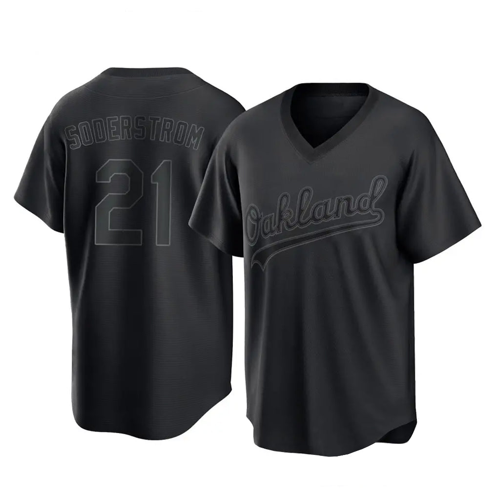 Athletics #21 Tyler Soderstrom Player Black Pitch Fashion T-shirt Home Game Edoa Stitched Jerseys