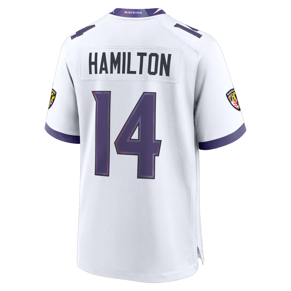 B.Ravens #14 Kyle Hamilton Player White Home Game Edoa Stitched Jerseys