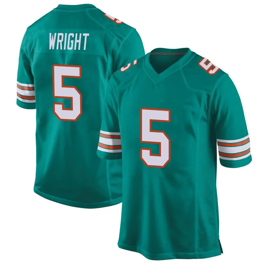 M.Dolphins #5 Jaylen Wright Player Aqua Alternate Home Game Edoa Stitched Jerseys