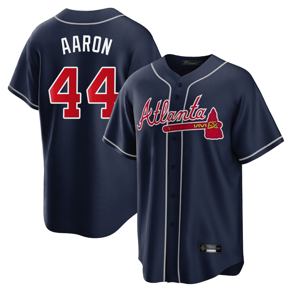 A.Braves #44 Hank Aaron Player Navy Home Game Edoa Stitched Jerseys