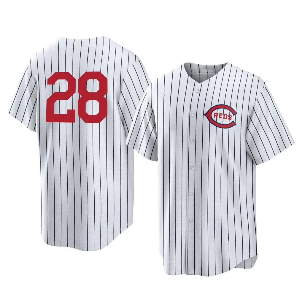 C.Reds #28 Eugenio Su¨¢rez Player White Stripe Field of Dreams Game Home Edoa Stitched Jerseys
