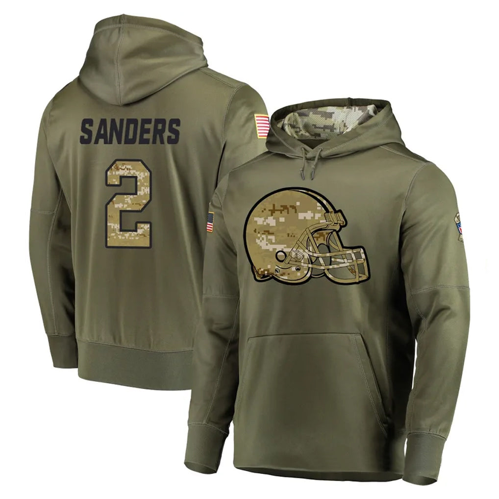 C.Browns #2 Shedeur Sanders Player Olive Salute to Service Pullover Hoodies Home Game Edoa Stitched Jerseys