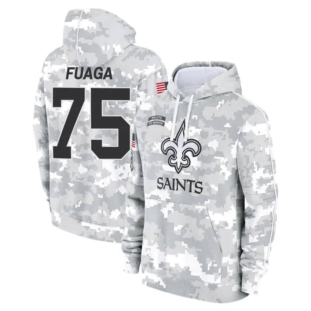 NO.Saints #75 Taliese Fuaga Player Arctic Camo Salute to Service Pullover Hoodies Limited Game Edoa Stitched Jerseys