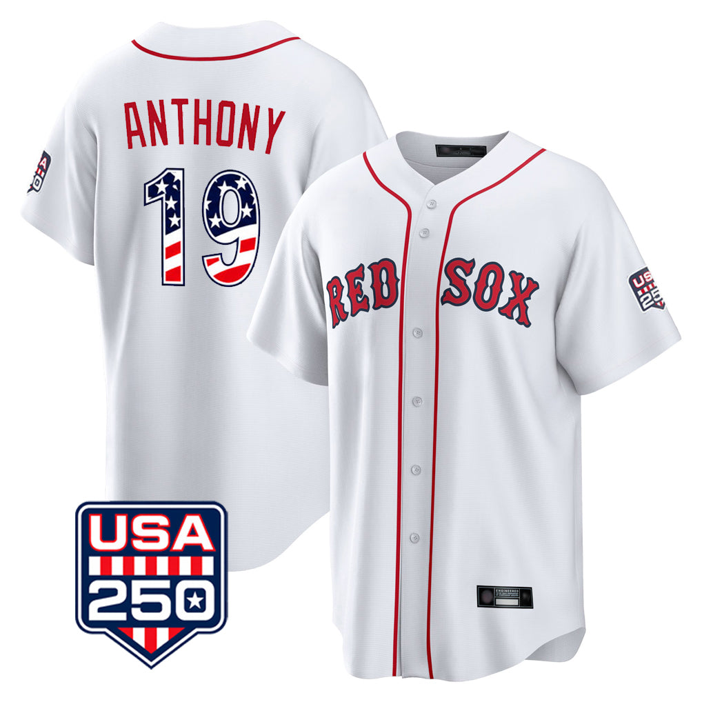 B.Red Sox #19 Roman Anthony Player White USA 250 Fourth of July Home Game Edoa Stitched Jerseys
