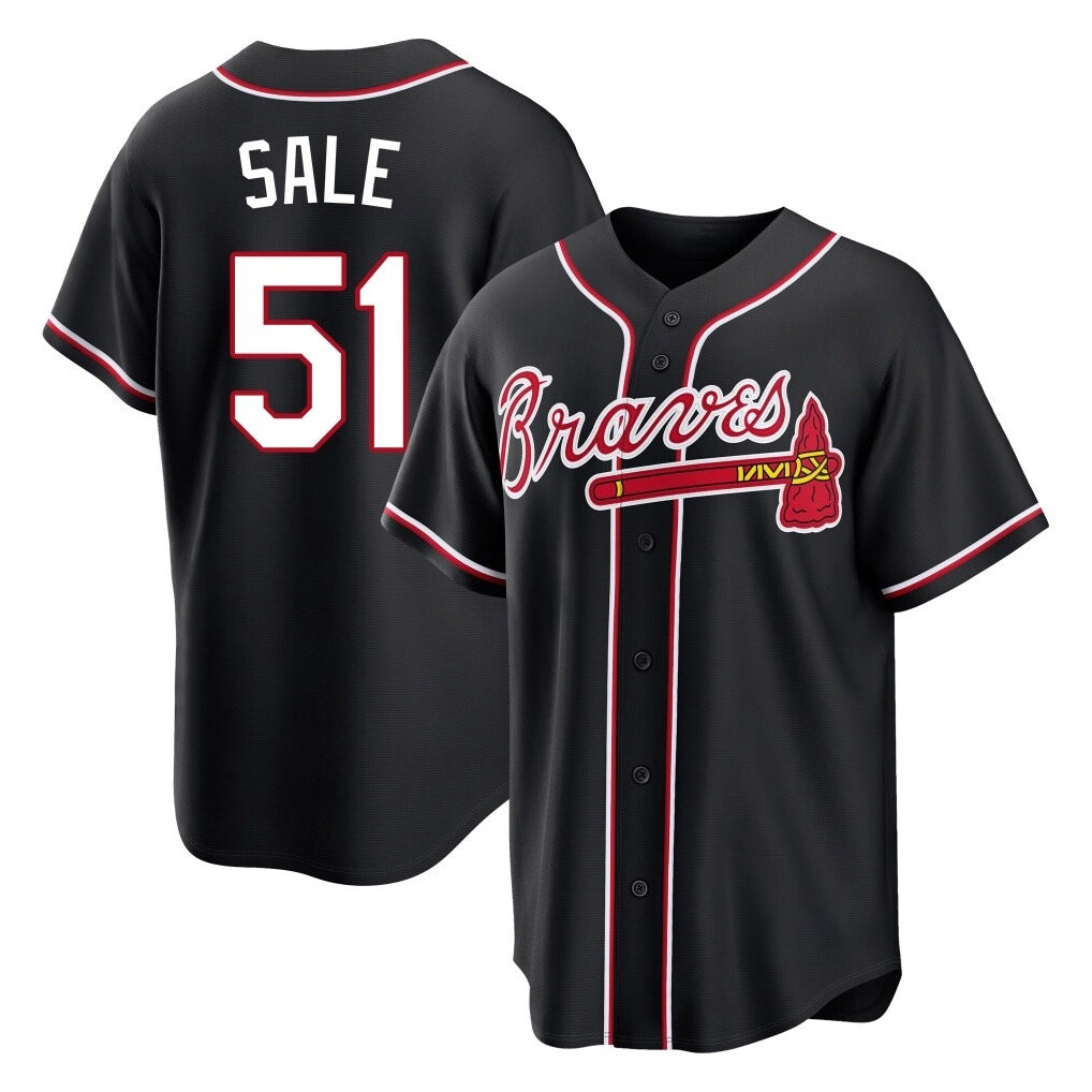 A.Braves #51 Chris Sale Player Black Fashion Out Game Edoa Stitched Jerseys