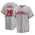 C.Reds #28 Eugenio Su¨¢rez Player Gray Home Game Edoa Stitched Jerseys