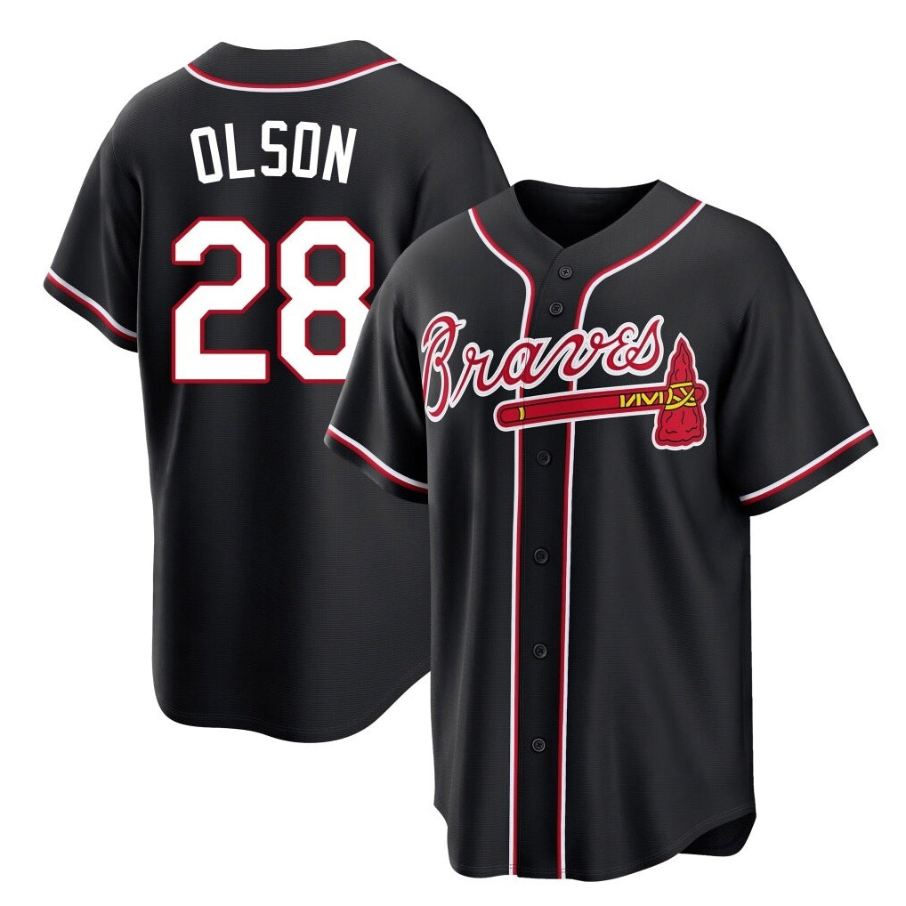 A.Braves #28 Matt Olson Player Black Fashion Out Game Edoa Stitched Jerseys