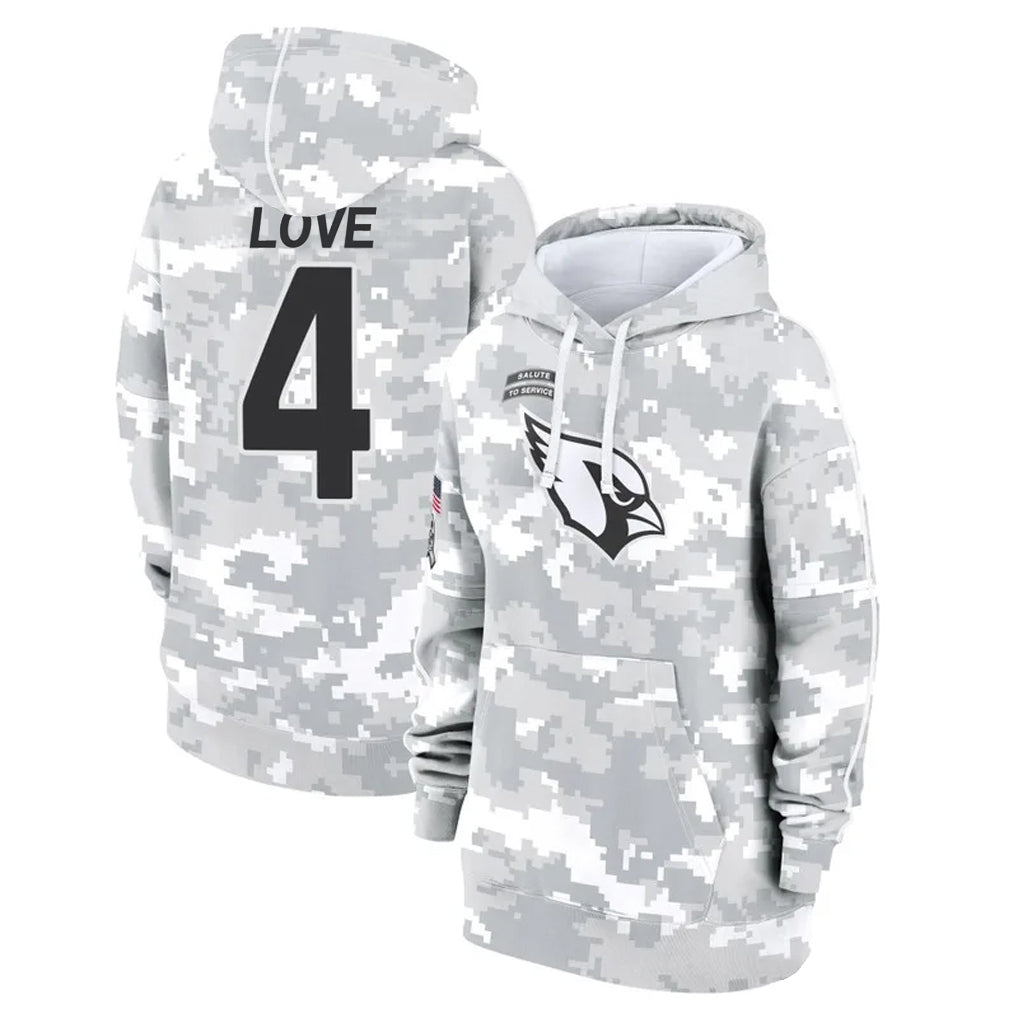 A.Cardinals #4 Jeremiyah Love Player Arctic Camo Salute to Service Hoodies Edoa Stitched Jerseys