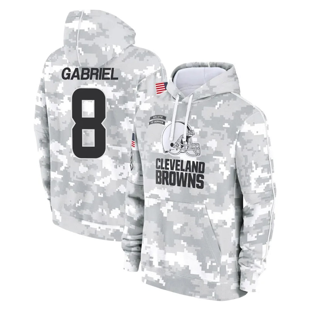 C.Browns #8 Dillon Gabriel Player Arctic Camo Salute to Service Hoodies Limited Game Edoa Stitched Jerseys