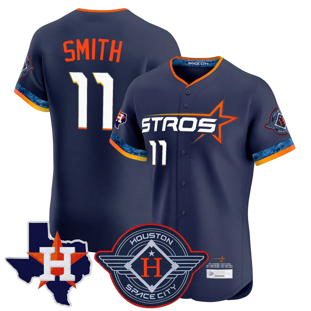 H.Astros #11 Cam Smith Player Navy City Connect Texas Patch Vapor Premier Limited Elite Home Edoa Stitched Jerseys