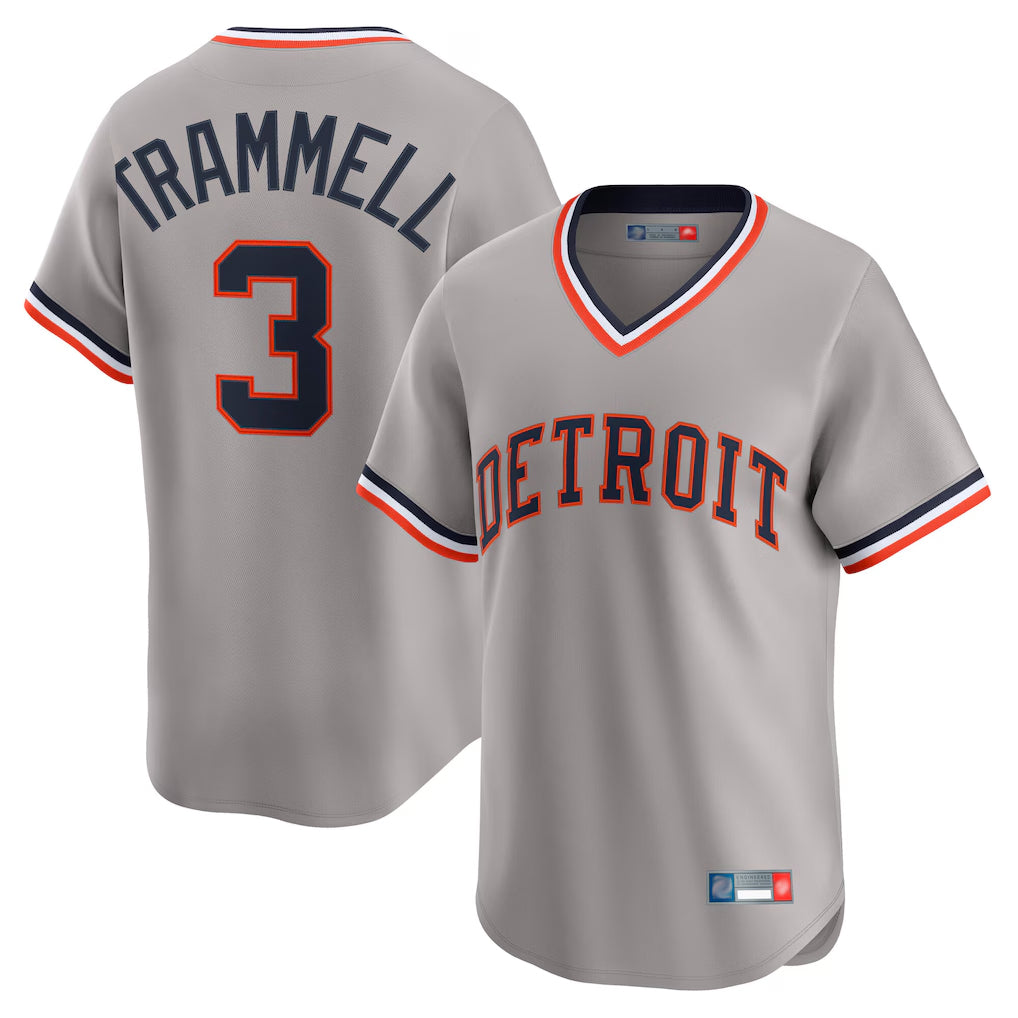 D.Tigers #3 Alan Trammell Player Gray Cooperstown T-shirt Home Game Edoa Stitched Jerseys
