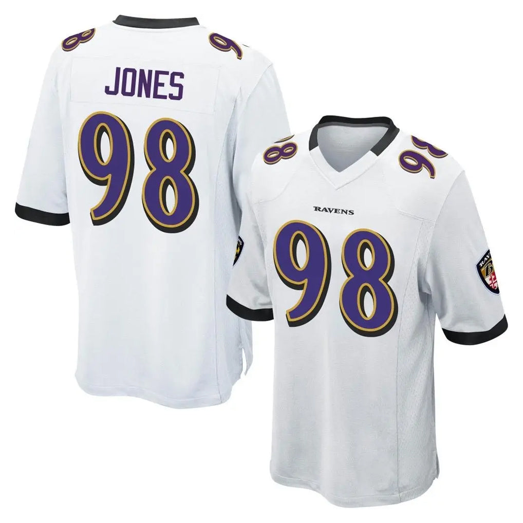 B.Ravens #98 Travis Jones Player White Home Game Edoa Stitched Jerseys